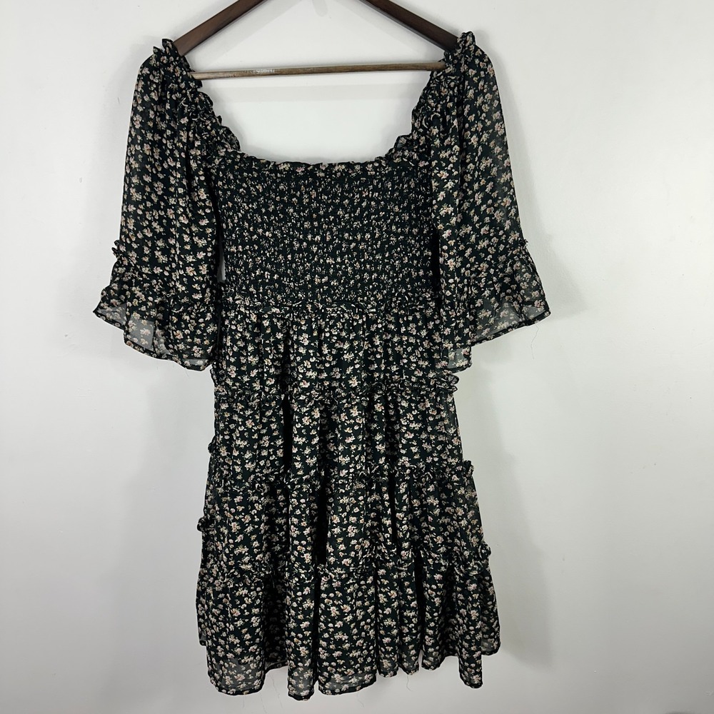 Storia Floral Babydoll Mini Dress Small‎ Black Cottage Fairy Romantic Whimsy